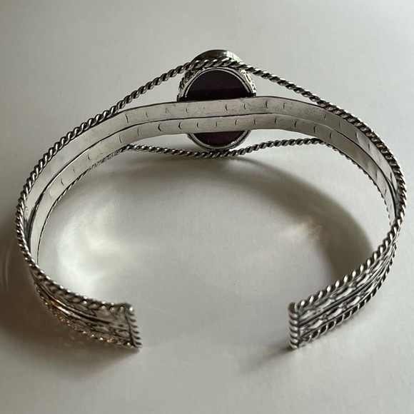 925 STERLING SILVER OVERLAY ADJUSTABLE GEMSTONE CUFF BRACELET - Picture 5 of 8